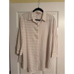 Philosophy Cream and Tan Striped Button-Down Shirt